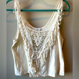 Forever 21. Crochet and fringe cropped tank. Size L